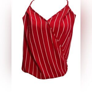 Monteau Red and white striped tank top V-neck Size M